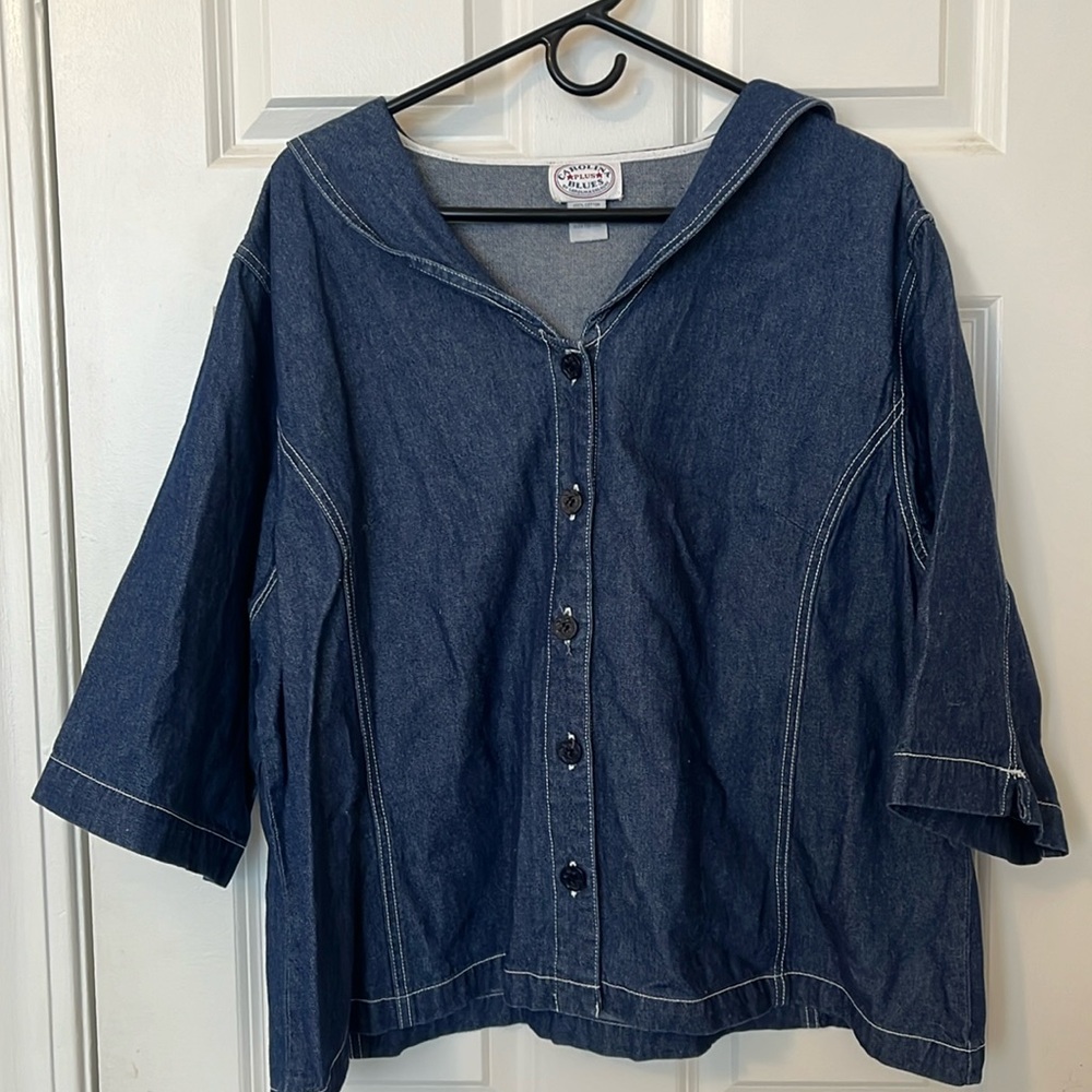 Carolina Plus Blues Denim Jean Top with Sailor Collar, 24W